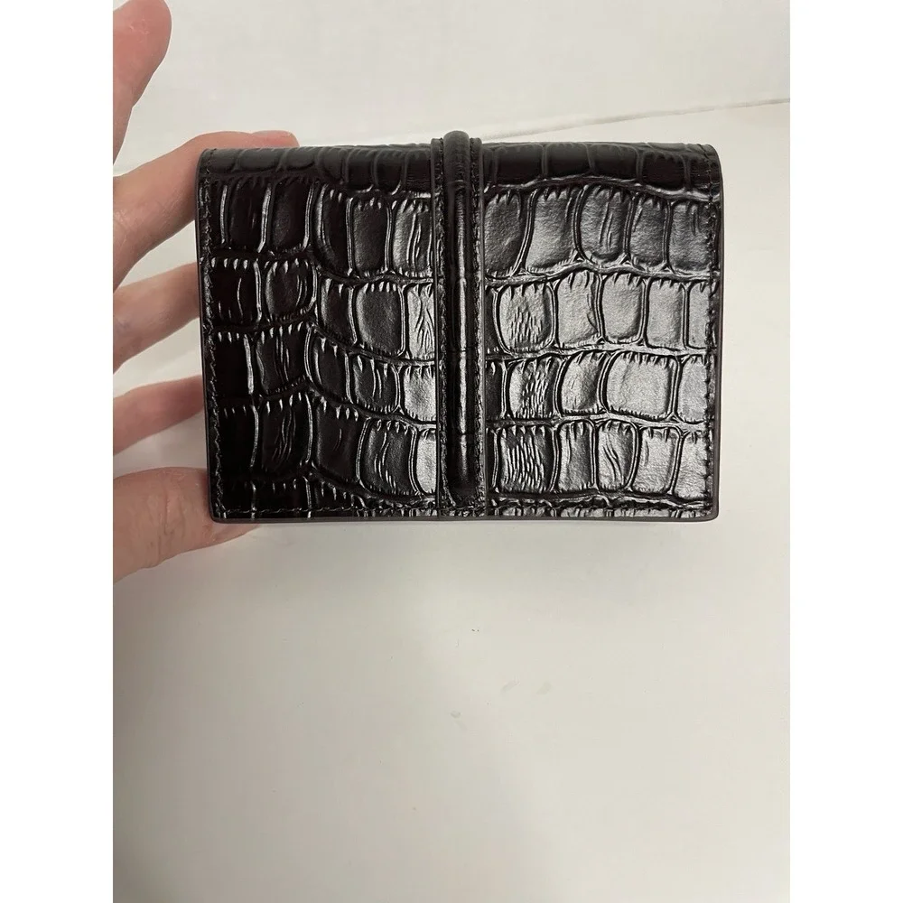 J. McLaughlin Dinah Leather Card Holder -Brown Crocodile Wallet - Picture 7 of 10